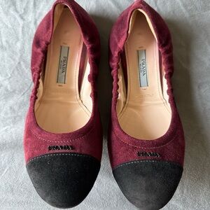 Prada Women's Maroon and Black Suede Flats